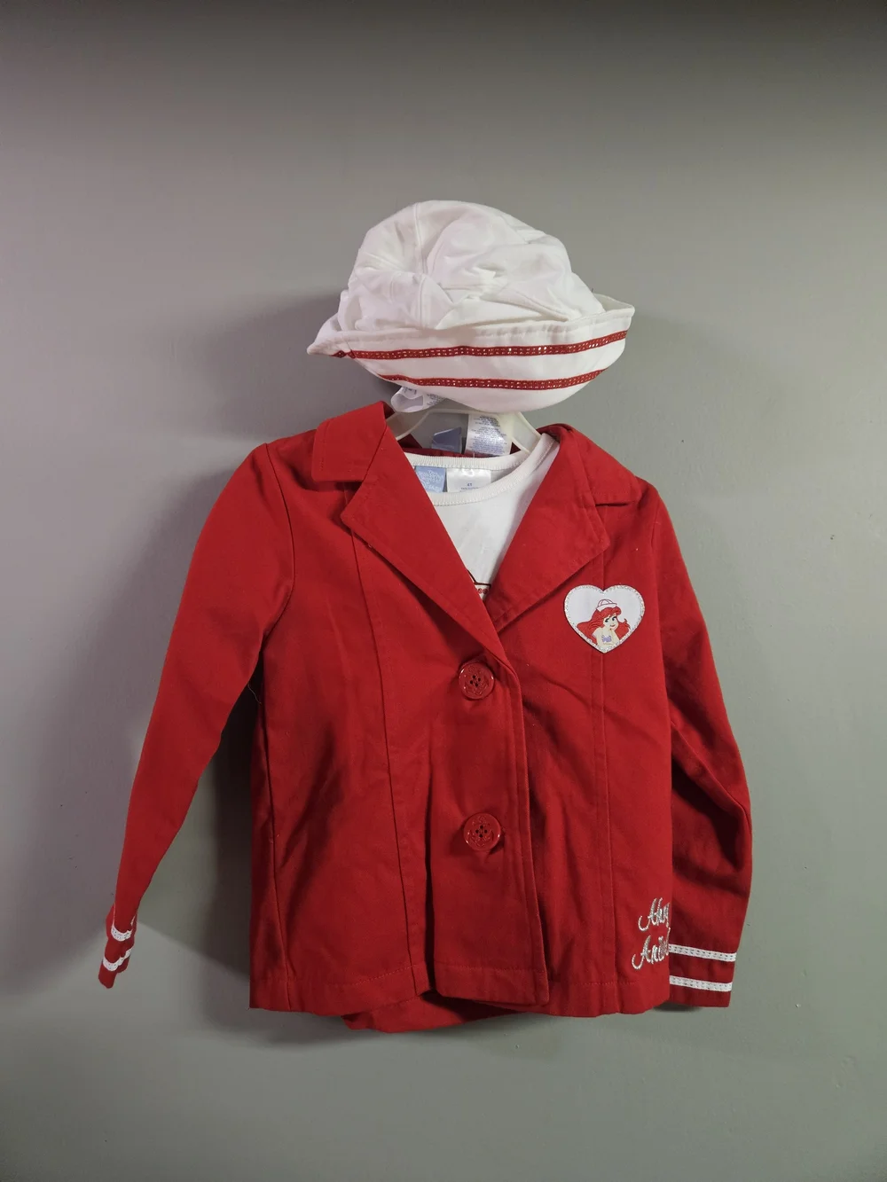 Disney Vintage Ariel Red Sailor-Style Jacket with White Hat And Tshirt